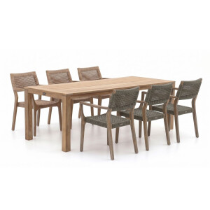 ROUGH-L Rope/ROUGH-S 220cm dining tuinset 7-delig stapelbaar - Laagste prijsgarantie!