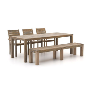 ROUGH-S 220cm dining tuinset met bank 5-delig stapelbaar - Laagste prijsgarantie!