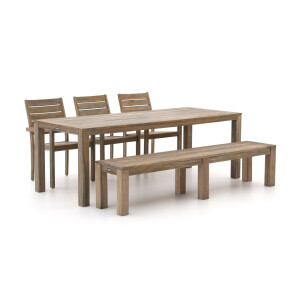 ROUGH-S 220cm dining tuinset met bank 5-delig stapelbaar - Laagste prijsgarantie!
