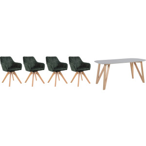 SalesFever Eethoek (5-delig), tafelbreedte 180 cm, stoelen 180° draaibaar, met fluweel