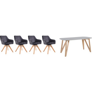 SalesFever Eethoek (5-delig), tafelbreedte 180 cm, stoelen 180° draaibaar, met fluweel