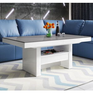 Salontafel / Eettafel Aversa Lux 120 tot 170 cm breed in hoogglans wit met grijs