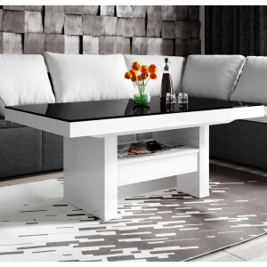 Salontafel / Eettafel Aversa Lux 120 tot 170 cm breed in hoogglans wit met zwart