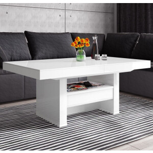 Salontafel / Eettafel Aversa Lux 120 tot 170 cm breed in hoogglans wit