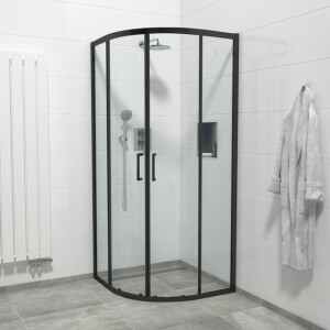 Marenza Slide Quick Fit Douchecabine - kwartrond - 90x90x195cm - helder glas - anti kalk - mat zwart SAQ2142-90B