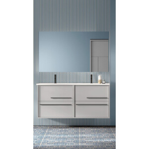 Saniclass Prime Essential Badkamermeubelset - 120x55x46cm - 2 rechthoekige wasbakken wit - 2 kraangaten - 4 lades - rechthoekige spiegel - mat greige (grijs) 2xSW892661/SW804533/SW724613