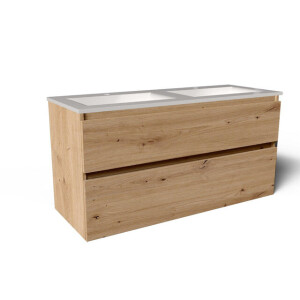 Saniclass Vita Badkamermeubelset - 120x60x46cm -2 lades - greeploos - 2 wasbakken - 2 kraangaten - overloop - keramiek - rustiek eiken SW1413860/SW804533