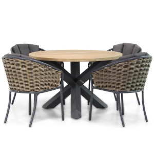 Santika Tika/Rockville 120 cm rond dining tuinset 5-delig