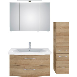 Saphir Badkamerserie 6005 sprint 3-delig, keramiek-wastafelonderkast met led-spiegelkast Halfhoge kast, inclusief deurdemper, 4 deuren, 4 laden, badkameraccessoire-set (4-delig)