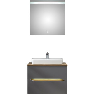 Saphir Badkamerserie Quickset 2-delig, keramieken opzetwasbak met led-spiegel Wastafelmeubel 73 cm breed, inclusief deurdemper, 2 laden (5-delig)