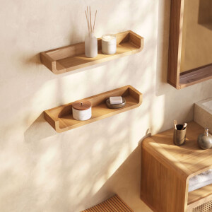 Kave Home Wandplank 'Shamel' Teakhout, Set van 2 stuks, kleur Naturel