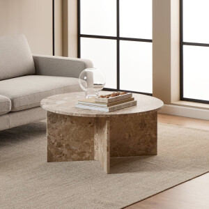 Bendt Ronde Salontafel 'Shaunika' Marmer, 90cm, kleur Beige