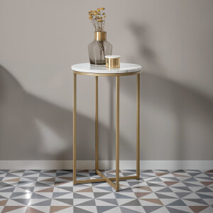 Kave Home Ronde Bijzettafel 'Sheffield' Wit marmer / goud, Ø43cm