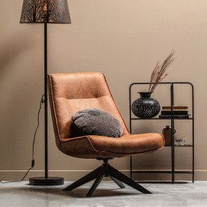 WOOOD Draaifauteuil 'Skyler' PU, kleur Cognac