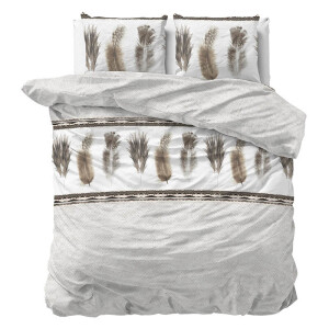 2e -50% | Dekbedovertrek Feathers - Lits-Jumeaux (240x220 Cm) - Grijs Polyester-katoen - Tekst - Sleeptime Elegance - Dekbed-Discounter.nl