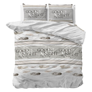 2e -50% | Dekbedovertrek Good Night - Eenpersoons (140x200 Cm) - Wit Polyester-katoen - Tekst - Sleeptime Elegance - Dekbed-Discounter.nl