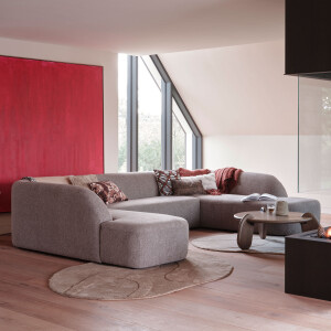 WOOOD Lounge U-Bank 'Sloping' Chenille, kleur Grijs