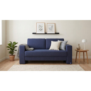 BRUNO slaapbank 140 cm in blauw | stabiel massief hout & boxspringcomfort