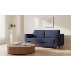 BRUNO slaapbank 160 cm in blauw | stabiel massief hout & boxspringcomfort