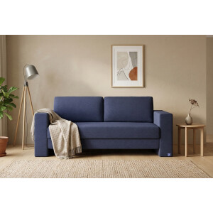 BRUNO slaapbank 160 cm in blauw | stabiel massief hout & boxspringcomfort