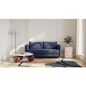 BRUNO slaapbank 160 cm in blauw | stabiel massief hout & boxspringcomfort