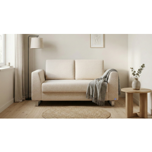 BRUNO slaapbank 120 cm in crème ecru beige | stabiel massief hout & boxspringcomfort