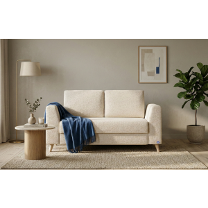 BRUNO slaapbank 120 cm in crème ecru beige | stabiel massief hout & boxspringcomfort