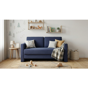 BRUNO slaapbank 120 cm in blauw | stabiel massief hout & boxspringcomfort