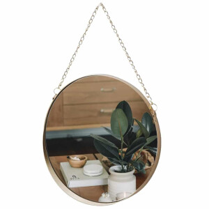 QUVIO Spiegel rond met ketting - Goud - Diameter 25,5 cm
