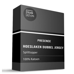 Splittopper Hoeslaken - Katoen Dubbel Jersey - Zwart - 160x200cm - Zwart - Presence - Dekbed-Discounter.nl