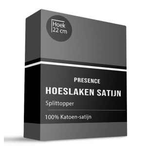 Splittopper Hoeslaken Katoen Satijn Antraciet 180x200 Cm Ademend Presence - Dekbed-Discounter.nl