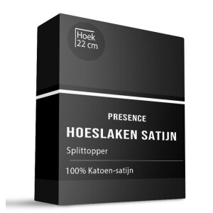 Splittopper Hoeslaken Katoen Satijn Zwart 160x200 Cm Ademend Presence - Dekbed-Discounter.nl