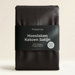 Splittopper Hoeslaken - Katoen Satijn - Zwart - 160x200cm - Zwart - Presence - Dekbed-Discounter.nl