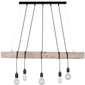 SPOT Light Hanglamp TRABO LONG Hanglamp, houten balk van massief grenenhout, hout grijs gebeitst