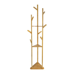 QUVIO Staande kapstok - Met 3 Legplanken - 9 haken - Hout