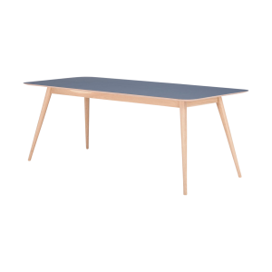 Stafa table houten eettafel whitewash - met linoleum tafelblad smokey blue - 220 x 90 cm