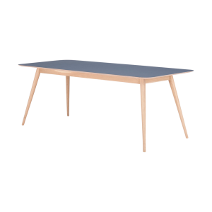 Stafa table houten eettafel whitewash - met linoleum tafelblad smokey blue - 220 x 90 cm