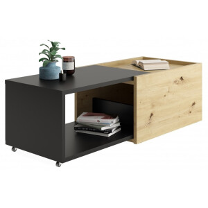Salontafel Slide 38 cm Hoog Uitschuifbaar In Artisan Eiken Met Zwart