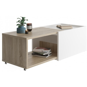 Salontafel Slide 38 cm Hoog Uitschuifbaar In Eiken Met Wit