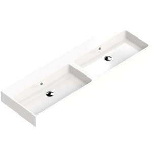 Thebalux wastafel quadro 140cm keramiek 2x kom zonder kraangat 3QU140013KW