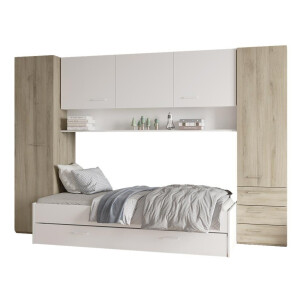 Tidy overbed - eenpersoonsbed met opbergruimte - kronberg eiken met wit