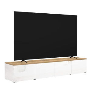 Tv meubel Easy 245 cm breed in hoogglans wit met eiken