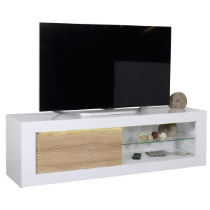 Tv meubel Karma 170 cm breed - Hoogglans wit met Eiken