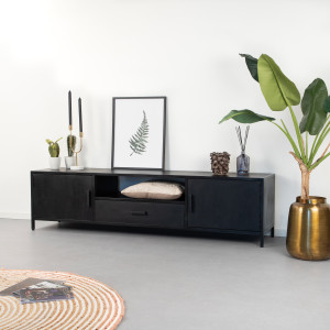 Livingfurn TV-meubel 'Kala' Mangohout 180cm, kleur Zwart