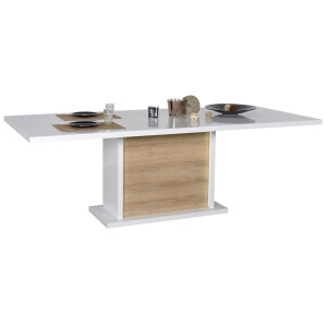 Uitschuifbare Eettafel Karma 180 tot 225 cm breed - hoogglans wit met eiken