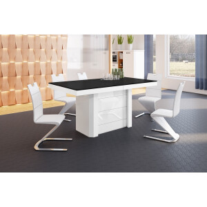 Uitschuifbare eettafel Kolos 160 tot 412 cm breed in mat zwart met wit
