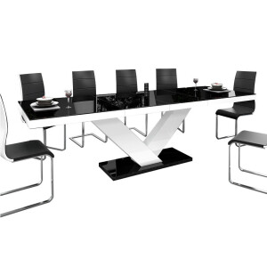 Uitschuifbare Eettafel Victoria 160 cm tot 256 cm hoogglans zwart met Wit