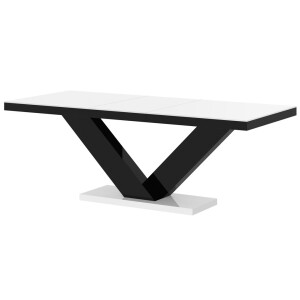 Uitschuifbare Eettafel Victoria 160cm tot 256cm - Hoogglans Wit met Zwart