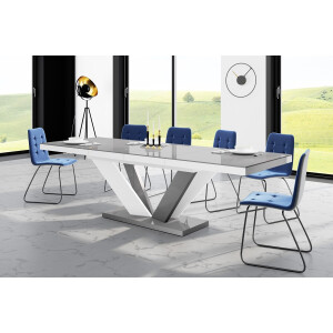Uitschuifbare eettafel Viva 2 - 160 tot 256 cm breed in hoogglans grijs met wit