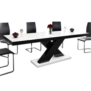 Uitschuifbare Eettafel Xenon 160 cm tot 210 cm - Hoogglans Wit met Zwart